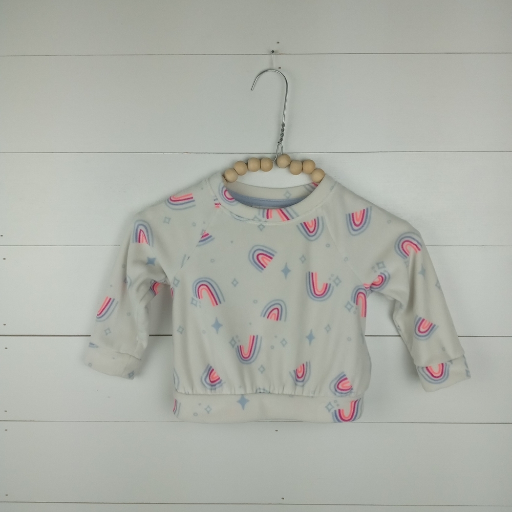 Cat & Jack girls size 18 mos light gray velour soft neon rainbow top neon